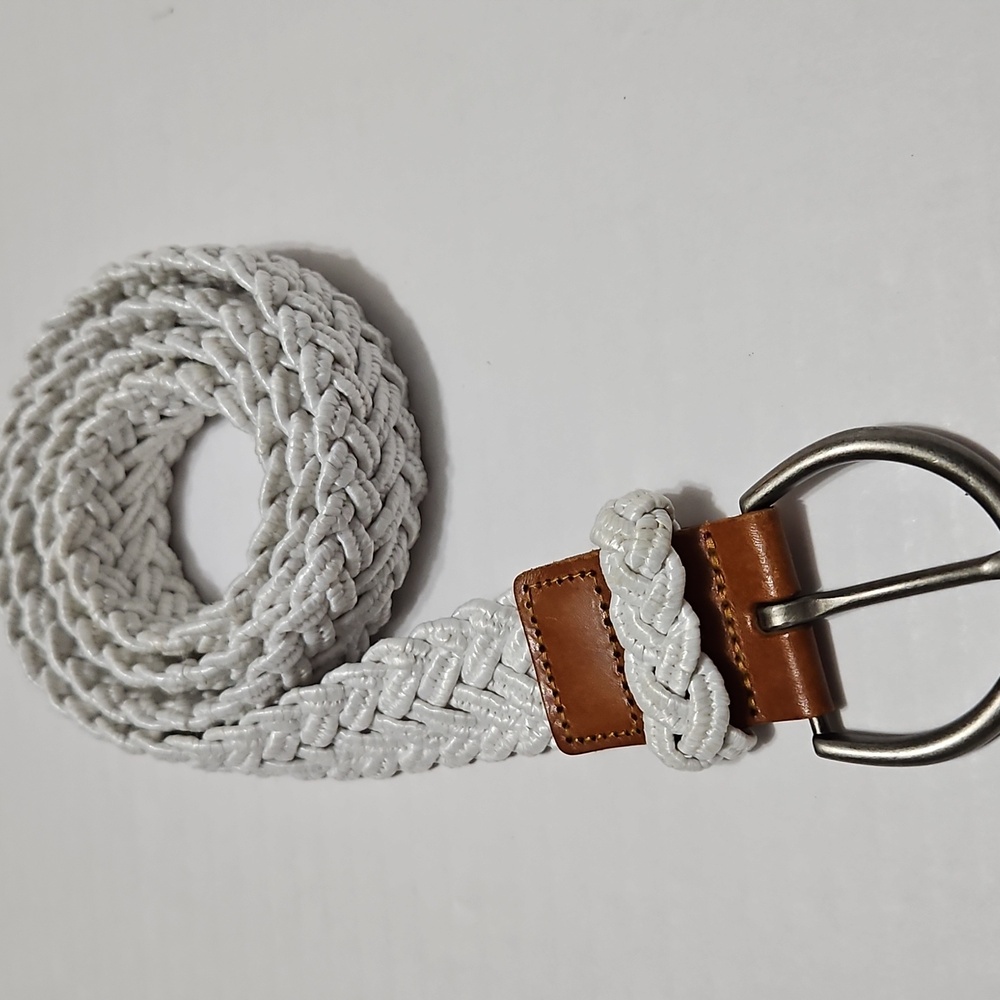 Braided White Adjustable Belt with Brown Accents Size M